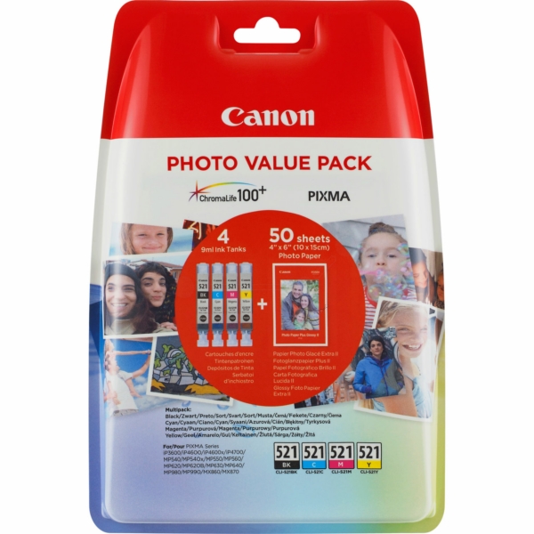 Canon 521 Photo Value Pack CMYK Ink Cartridges - CLI 521 CMYK
