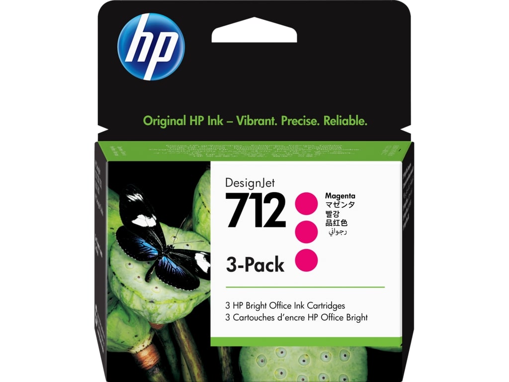 HP 712 Magenta 3 Pack Ink Cartridges - 3ED78A Designjet Ink, 29ml Each