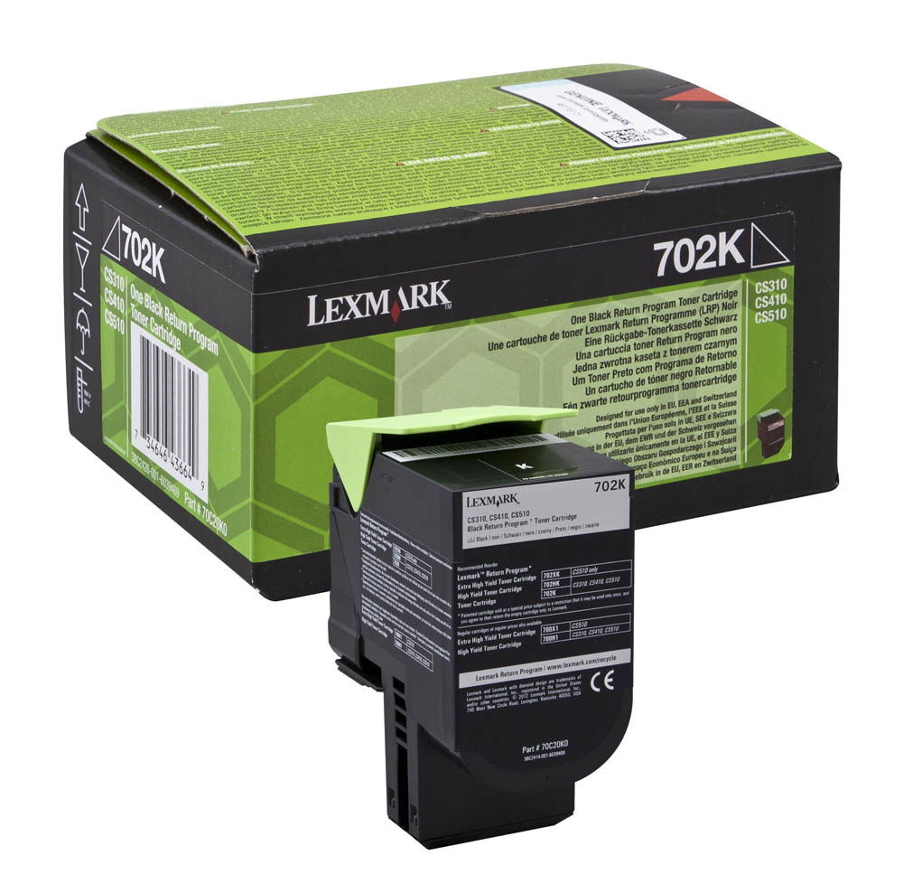 Lexmark 702K Return Program Black Toner Cartridge, 1K Page Yield (70C20K0)