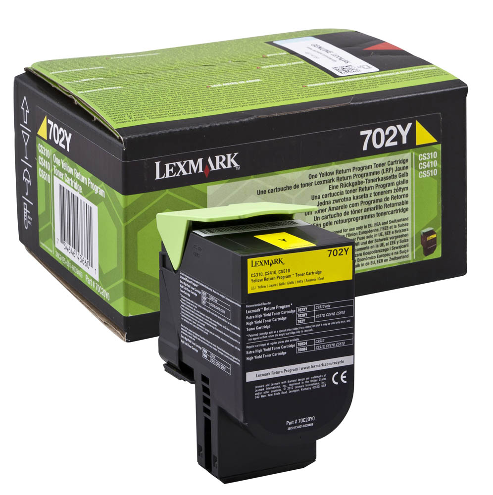 Lexmark 702Y Return Program Yellow Toner Cartridge, 1K Page Yield (70C20Y0)