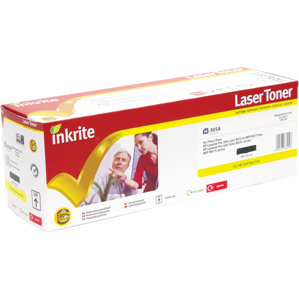 Inkrite Premium Compatible Yellow for HP CE412A (305A) Laser Cartridge, 2.6K Page Yield (H-412A)