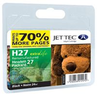 Jet Tec Replacement 70% More Pages Black Ink Cartridge (Alternative to HP No 27, C8727A)