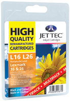 Jet Tec Replacement Black and Colour Ink Cartridges Multi Pack (Alternative to Lexmark No 16 and No 26) (L16-26)