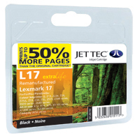 Jet Tec Replacement 50% More pages Black Ink Cartridge (Alternative to Lexmark No 17, 10NX217E) (L17)