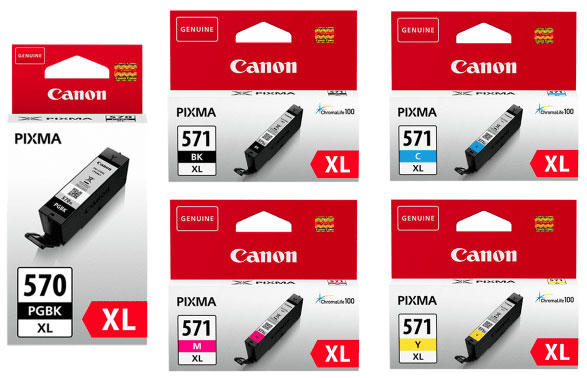 PGI-570XL (Black) CLI-571XL (Black Cyan Magenta Yellow) - 5 Ink Cartridges Pack (PGI-570XLBK CLI-571XLCMYK Multipack)