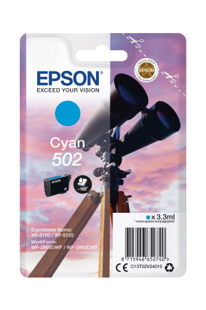 Epson 502 Cyan Ink Cartridge - T02V2 Binoculars Inkjet Printer Cartridge (T02V240)
