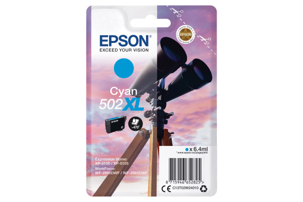 Epson 502XL High Capacity Cyan Ink Cartridge - T02W2 Binoculars Inkjet Printer Cartridge (T02W240)