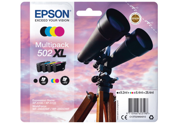Epson 502XL High Capacity Multipack Ink Cartridges - T02W6 Binoculars Inkjet Printer Cartridges (T02W640)