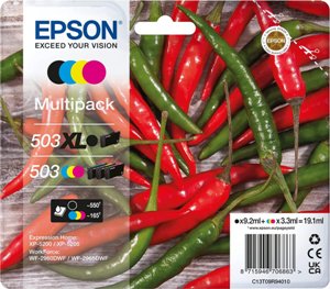 4 Color Epson 503XL Black, 503 CMY Ink Cartridge Multipack - T09R9 (T09R9)