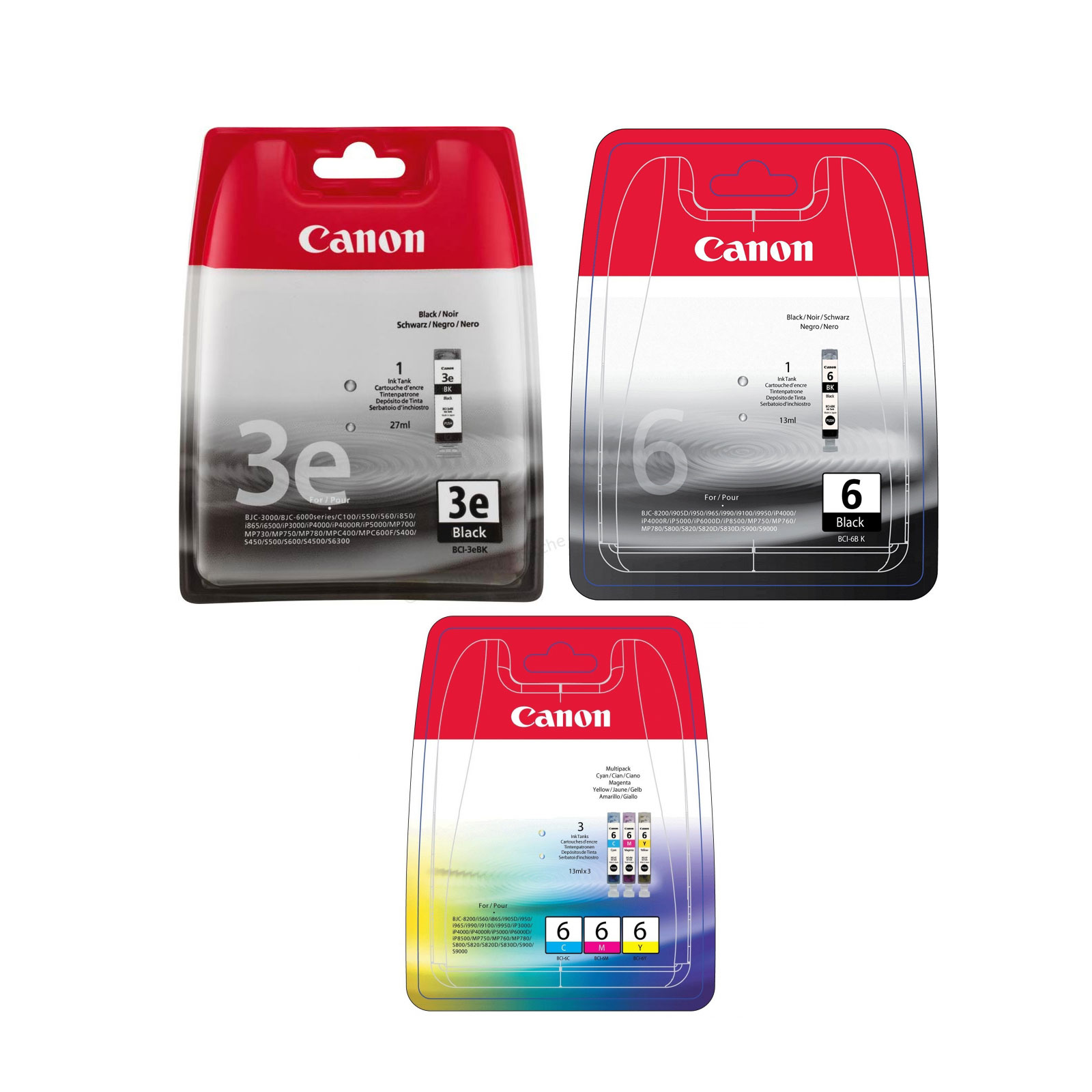 Canon BCI-3eBK, BCI-6BK and BCI-6CMY Ink cartridges (BCI 6 Bundle)