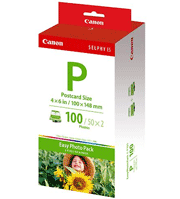 Canon E-P100 Color Ink Cartridge plus 100 Sheets 4" x 6" Post Card Size Photo Paper (E-P100)