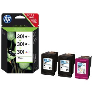 HP 301 Triple Pack Standard Capacity Twin Blacks and Tri-Colour Cartridges (E5Y87EE)