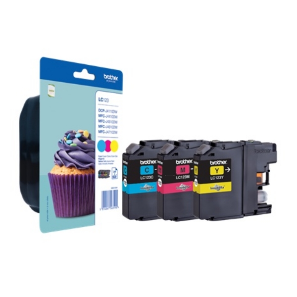 Brother LC123 Multipack Cyan, Magenta and Yellow Ink Cartridges (LC-123C / LC-123M / LC-123Y) (LC123RBWBP)