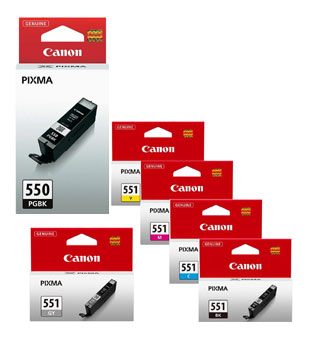 Canon PGI550 and CLI551 bundle of CMYK and Grey (pgi550_cli551 Bundle)
