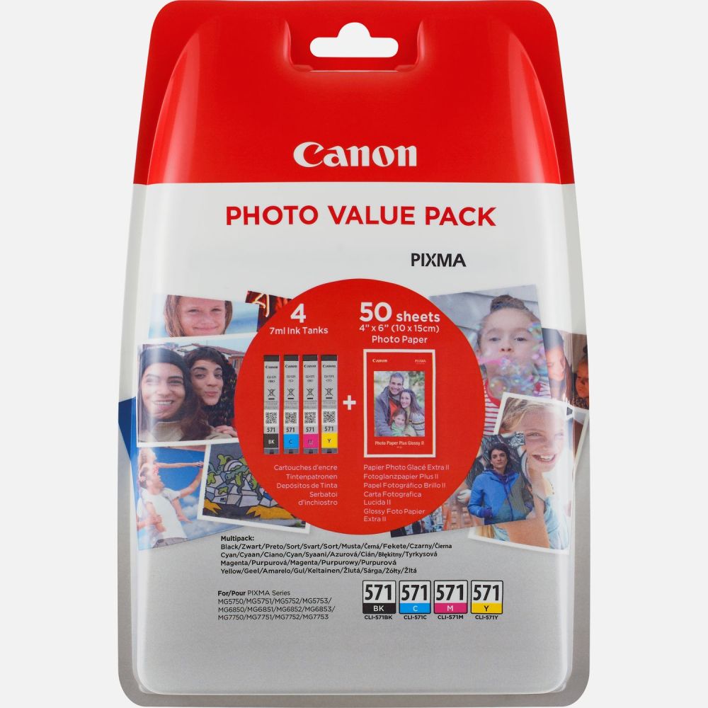Canon 571 Photo Value Pack CMYK Ink Cartridges - CLI 571 CMYK (0386C006)