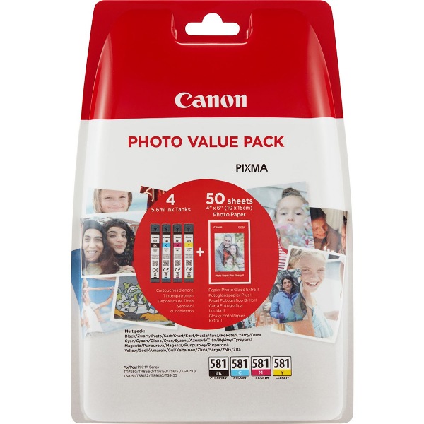 Canon CLI-581 Ink Cartridge Multipack plus 50 sheets paper - CLI 581 Multi Pack