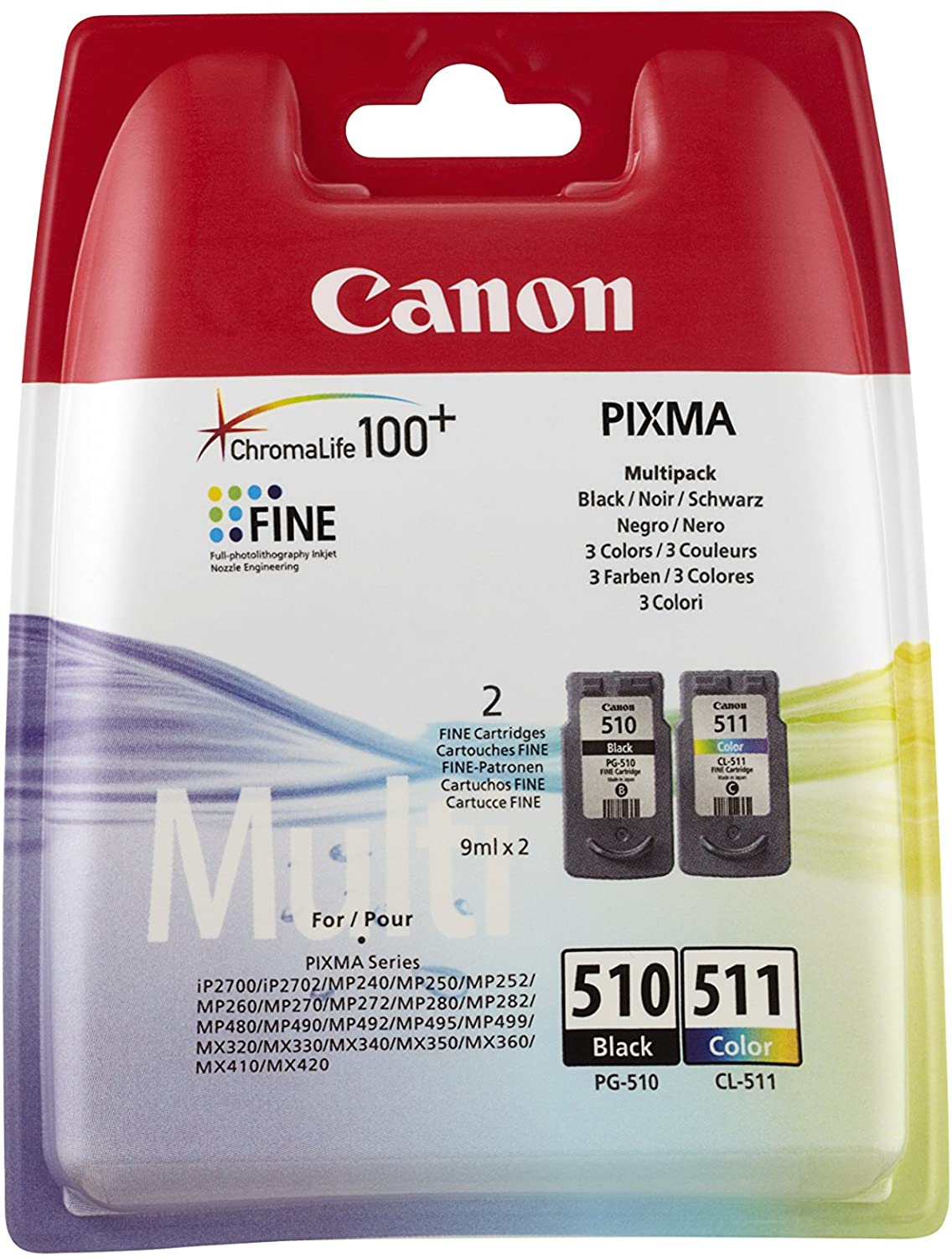 Canon Multi Pack PG 510 Black and CL-511 Colour Ink Cartridges (2970B010AA)