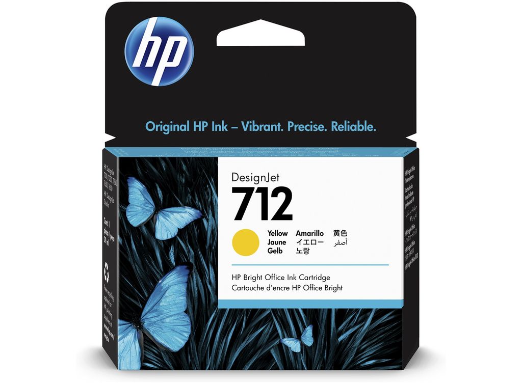 HP 712 Yellow Ink Cartridge - 3ED69A Designjet Ink, 29ml (712)