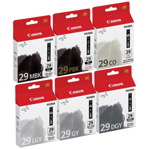 Canon Lucia PGI 29 Multi Pack MBK/PBK/DGY/GY/LGY/CO Ink Cartridges (29) (4868B018)