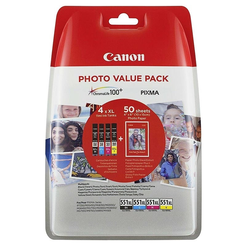 Canon 551XL Photo Value Pack CMYK Ink Cartridges - CLI 551XL CMYK