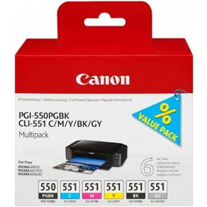 Canon PGI-550 / CLI-551 Ink Cartridge Multipack - (PGI-550PGBK/CLI-551BK/C/M/Y/GY)