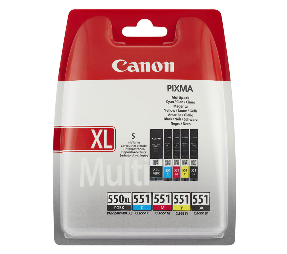 Canon PGI-550XL PGBK CLI-551 CMYK Ink Cartridges, 50ml (6509B013)