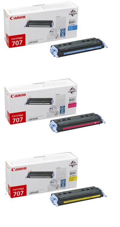 Canon 707 Tri Pack of Cyan Magenta Yellow Toner Cartridges (707 CMY)