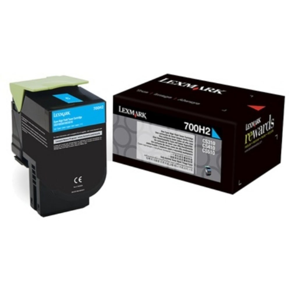 Lexmark 700H2 High Capacity Cyan Toner Cartridge, 3K Page Yield (70C0H20)