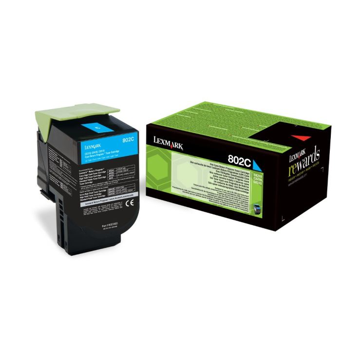 Lexmark 802HC High Capacity Return Program Cyan Toner Cartridge, 3K Page Yield (80C2HC0)