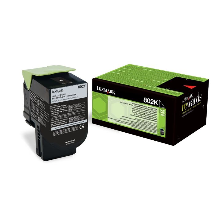 Lexmark 802K Return Program Black Toner Cartridge, 1K Page Yield (80C20K0)