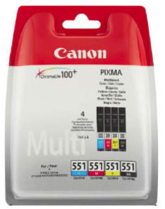 Canon CLI-551 Multi Pack Ink Cartridges -551 CMYK, 28ml