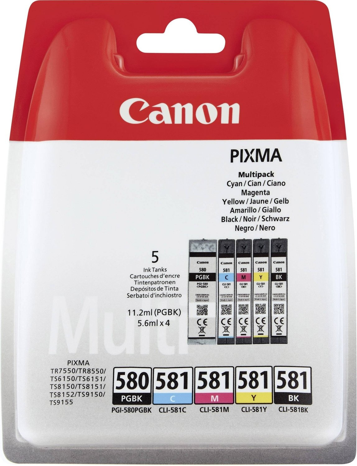 Canon PGI-580 PGBK CLI-581 CMYK Ink Cartridges - PGI 580 581 CMYK, 33.6ml (PGI-580-581CMYK)