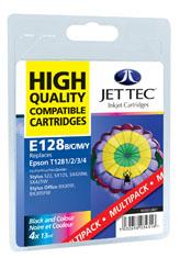 Jet Tec Black, Cyan, Magenta, Yellow Ink Cartridges Multi Pack BK/C/M/Y Ink Cartridges (E128MP)