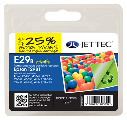 Jet Tec E29B Black Ink Cartridge for T298140, 12ml