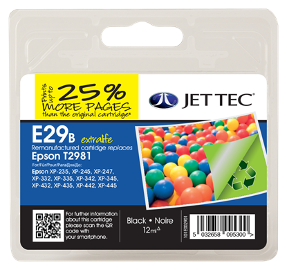 Jet Tec E29B Black Ink Cartridge for T298140, 12ml (E29B)