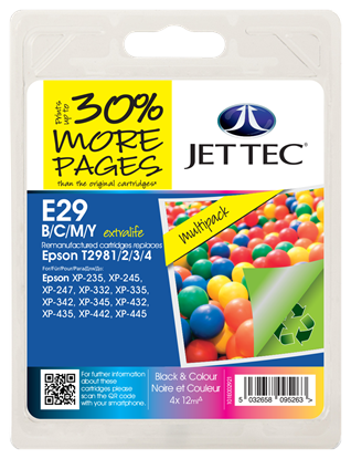 Jet Tec Black, Cyan, Magenta, Yellow Ink Cartridges Multi Pack BK/C/M/Y Ink Cartridges for T298640