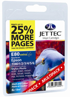 Jet Tec ( Made in the UK) Black, Cyan, Magenta, Yellow, Light Cyan, Light Magenta Ink Cartridges Multi Pack (E80MP)