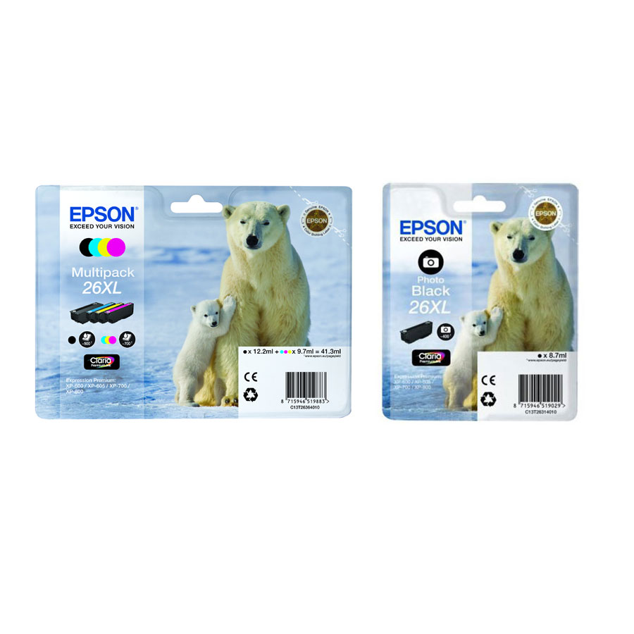Epson 26XL Photo Set -  A Pack of 5 High Capacity CMYK and Photo Cartridges (Epson 26XL Photo)