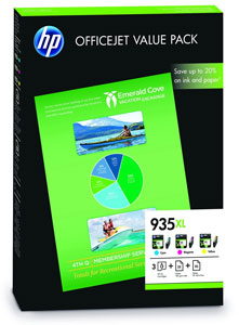 HP 935XL Ink Cartridge Multipack With A4 Paper (F6U78AE)