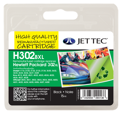 Jet Tec Jettec Replacement 302XL High Capacity Black Ink Cartridge (Alternative to HP No F6U68AE), 15ml (H302BXL)