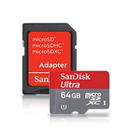SanDisk 64GB microSDHC Card + SD Adapter - Class 10