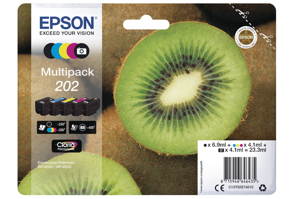 Epson 202 Multipack Ink Cartridges - T02E7 Kiwi Inkjet Printer Cartridges (T02E740)