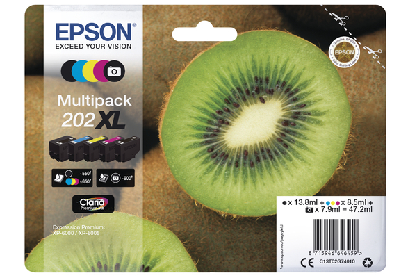 Epson 202XL High Capacity Multipack Ink Cartridges - T02G7 Kiwi Inkjet Printer Cartridges (T02G740)