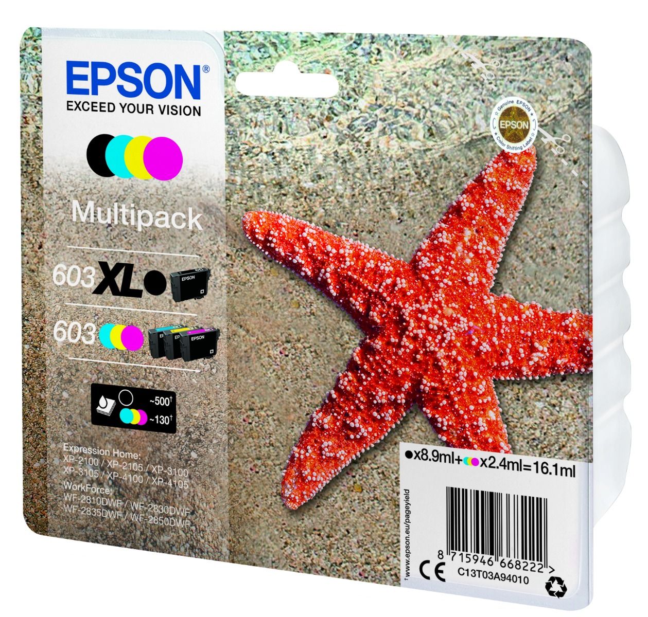 Epson 4 Color Epson 603XL Black, 603 CMY Ink Cartridge Multipack - T03A940
