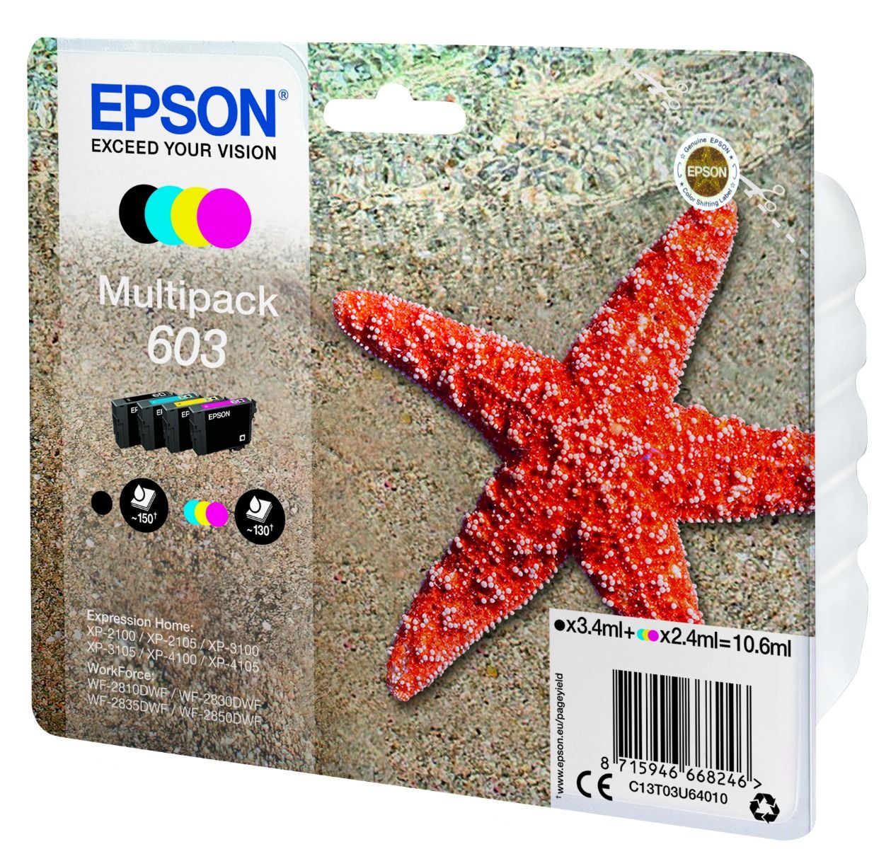 4 Color Epson 603 Ink Cartridge Multipack - T03U6 (T03U6)