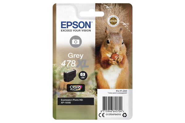Epson 478XL High Capacity Gray Ink Cartridge - T04F6 Squirrel Inkjet Printer Cartridge (T04F640)
