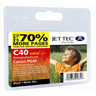 Jet Tec Replacement High Capacity Black Ink Cartridge ( PG-40 Black ) 26ml