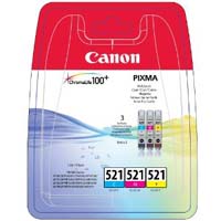 Canon CLI-521 Cyan, Magenta, Yellow Ink Cartridges (521 CMY) - CLI-521 C/M/Y - 2934B010 (CLI-521CMY)