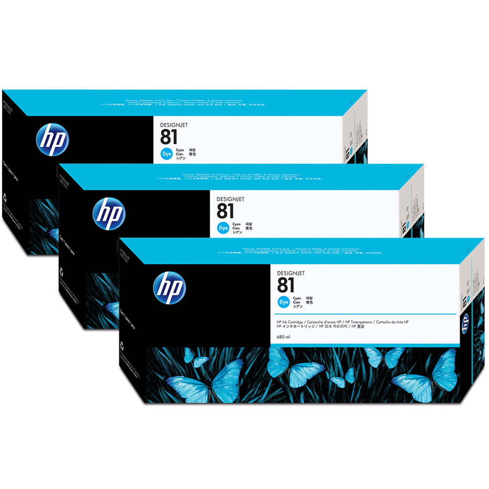 HP 81 Cyan DesignJet 3 Pack Dye Ink Cartridges C5067A
 (C5067A)