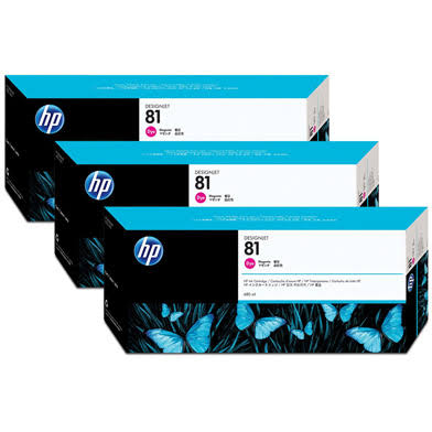 HP 81 Magenta DesignJet 3 Pack Dye Ink Cartridges C5068A
